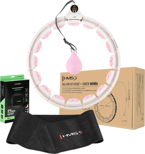 Masāžas stīpas ar svaru HMS HHW06 un notievēšanas jostas BR163 Plus Size komplekts – rozā