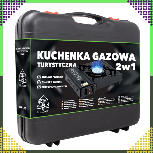 Pārnēsājama tūrisma gāzes plītiņa 2 vienā koferītī