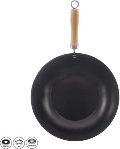 30 cm wok pan with wooden handle