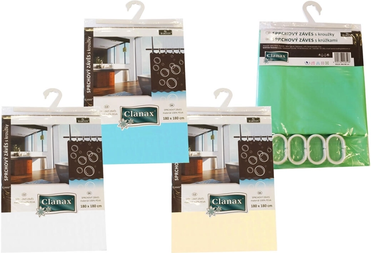 SOLID shower curtain 180 × 180 cm made of PEVA with 12 hooks, assorted colors