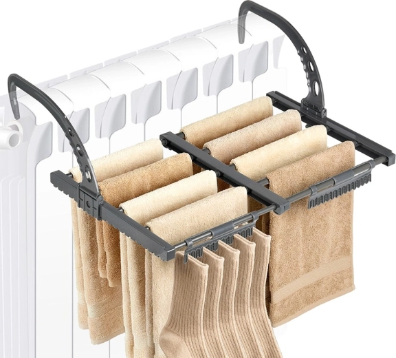 Vilde extendable radiator drying rack, metal, grey, 32.5–60 × 35 cm