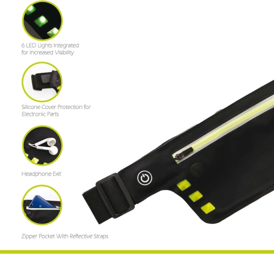 Wheel-Bee skriešanas jostas soma Night Runner ar LED apgaismojumu