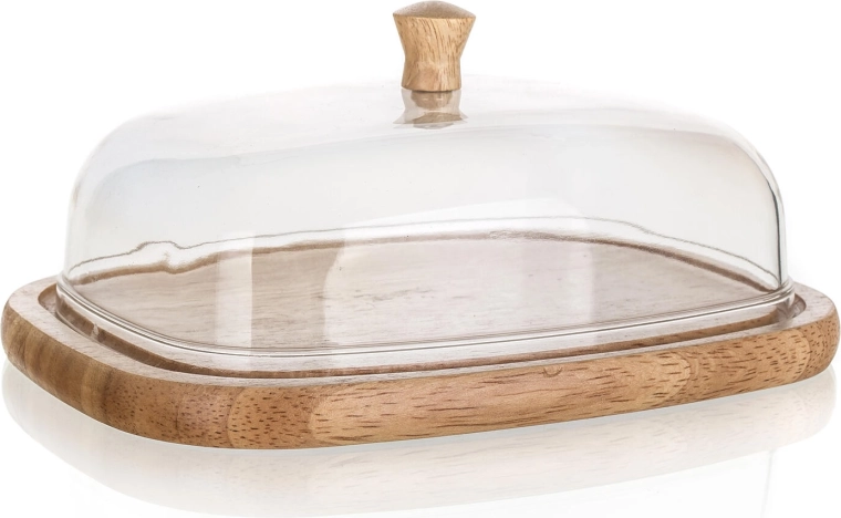 BRILLANTE Butter Dish with Wooden Tray and Acrylic Cover 17.4 × 12.4 × 6.2 cm