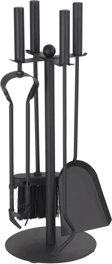 Kamīna piederumu komplekts ar statīvu 49 cm, melns tērauds, 4 daļu komplekts