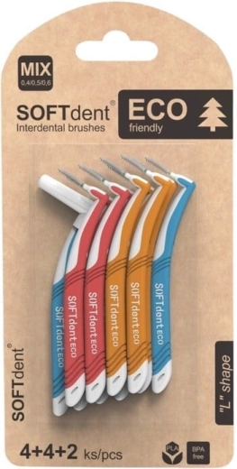Softdent Eco curved interdental brushes mix (4× XS, 4× S, 2× M)