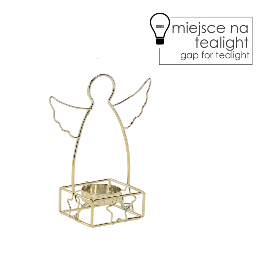 Golden metal angel-shaped tealight candle holder
