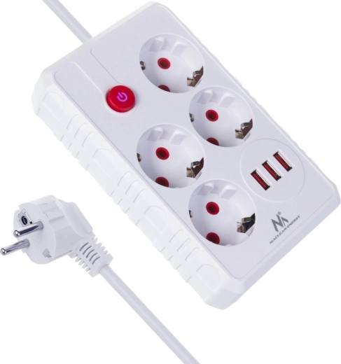 Maclean pagarinātājs ar 4 kontaktligzdām un 3× USB, 3 m, balts - 1 gabals