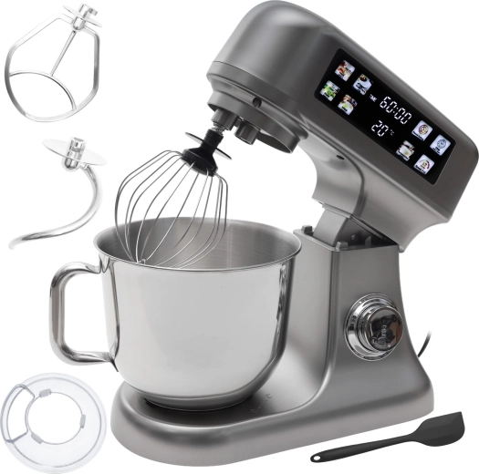 Bauerkraft stand mixer with 6 L bowl, LED panel, fermentation function and built-in scale, silver