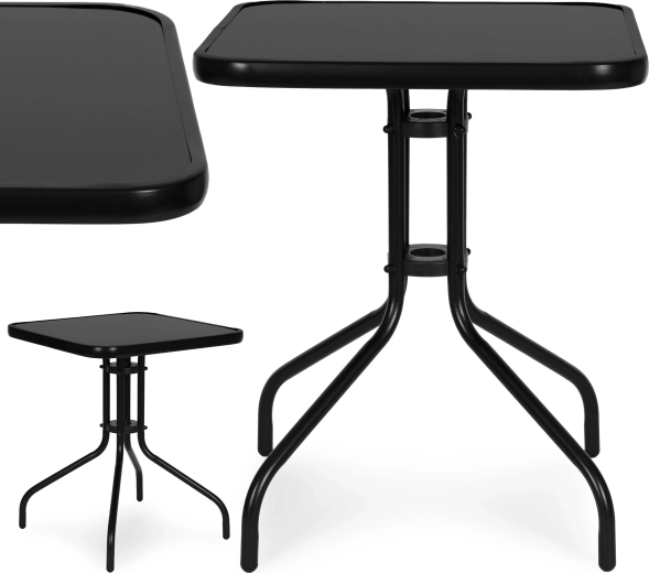 Dārza kvadrātveida galds 60 cm no rūdītā stikla, melns MultiGarden