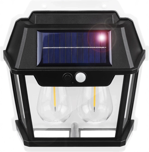 Saules sienas LED lampa ar dubultu spuldzi un PIR sensoru