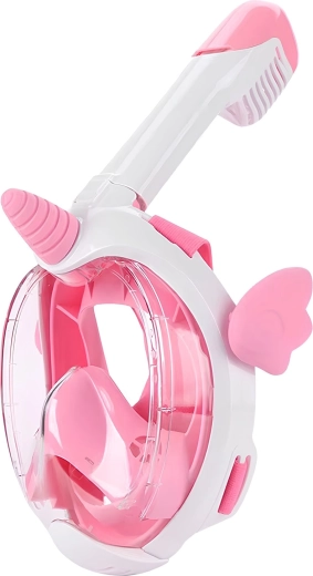 Bērnu pilnas sejas snorkelēšanas maska RENEW FORCE ar vienradža motīvu, rozā, XS