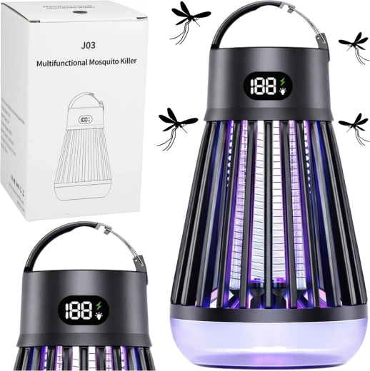 Elektriskā kukaiņu lampa ar UV gaismu, uzlādējama ar USB, melna