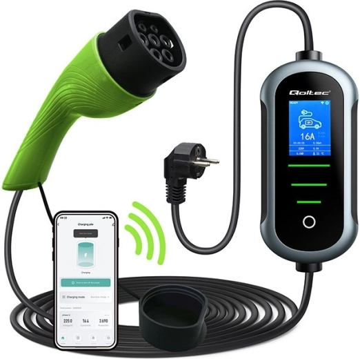Mobilais lādētājs elektromobiļiem ar regulēšanu 2v1 Type 2, 3,5 kW, 230 V, Wi‑Fi, TUYA/SMART LIFE, LCD, 5 m