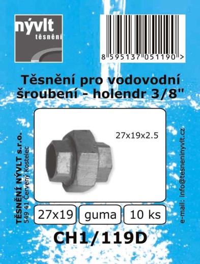 Blīve ūdensvada holendra savienojumam 3/8" 27 × 19 mm, EPDM (10 gab.)