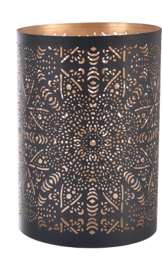 Metāla svečturis Mandala melns un zelta 22 cm