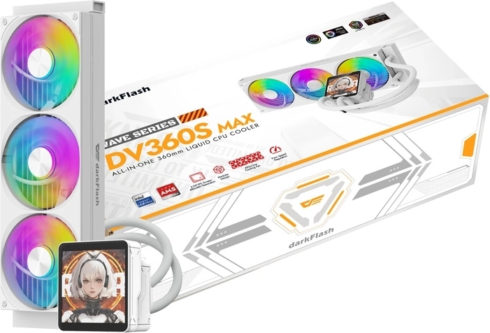 DarkFlash DV360S Max balts procesora ūdens dzesētājs 360 mm ar LCD displeju