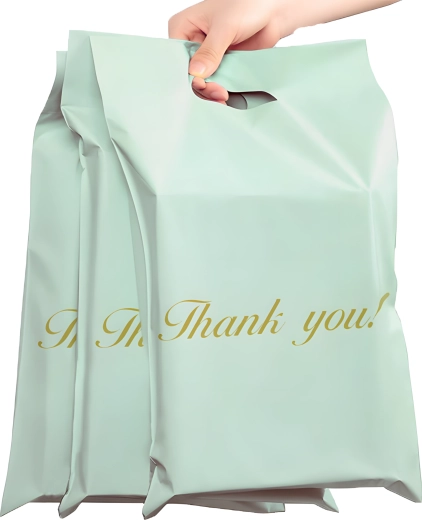 Mintkrāsas kurjeraploksnes ar rokturi Thank You 310 × 420 + 70 mm, 50 gab.