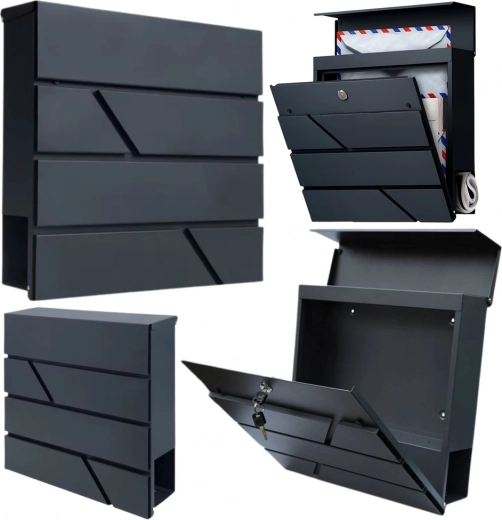Large anthracite mailbox for letters and newspapers A4 37 × 37 × 11 cm