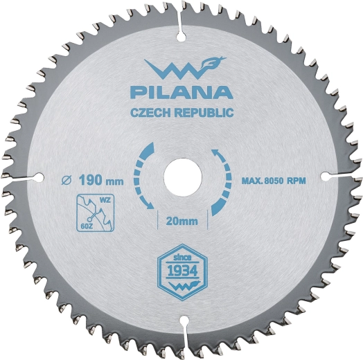 Zāģa ripas asmens PILANA 190 mm, 60 zobi, SK kokam