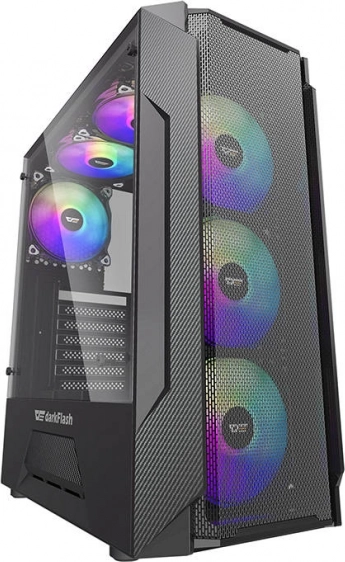 Datora korpuss Darkflash LEO melns ar stikla paneli un RGB apgaismojumu