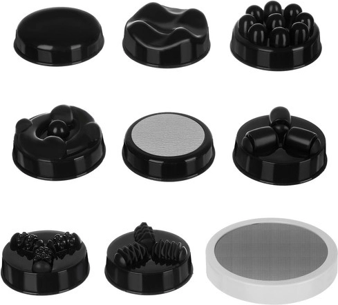 9 interchangeable attachments for different types of massage