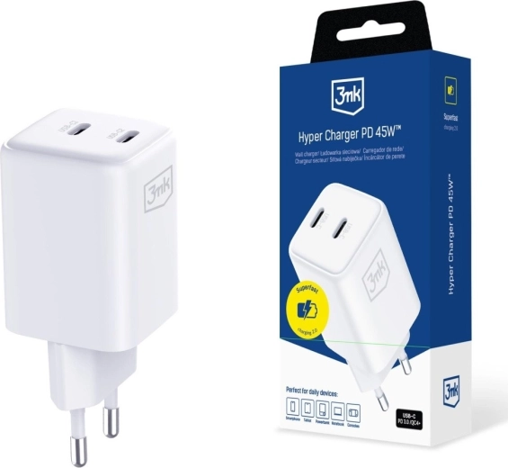 3MK Hyper Charger PD 45W GaN balts tīkla lādētājs
