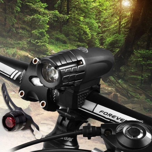 Velosipēda lampa ar USB uzlādi + sarkanā aizmugurējā gaisma