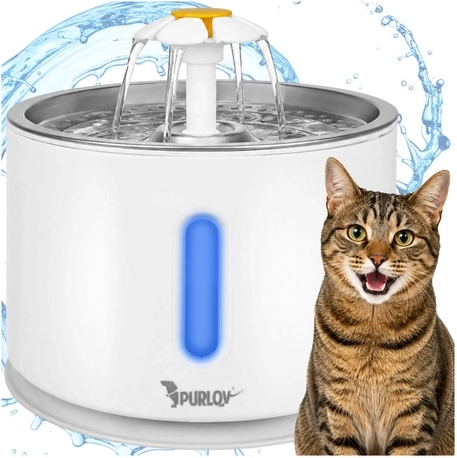 Purlov automātiskā ūdens strūklaka sunim un kaķim 2,4 l ar filtru un LED