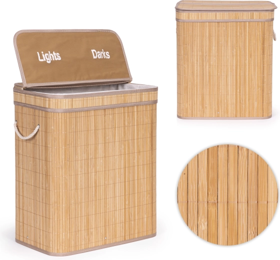ModernHome bambusa veļas grozs 100 l ar 2 nodalījumiem un vāku