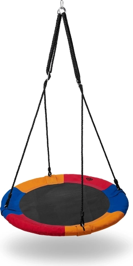 Apaļas ligzdas šūpoles NILS Camp 90 cm, zilas/sarkanas/oranžas