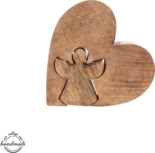 Heart and Angel Decoration Made of Mango Wood