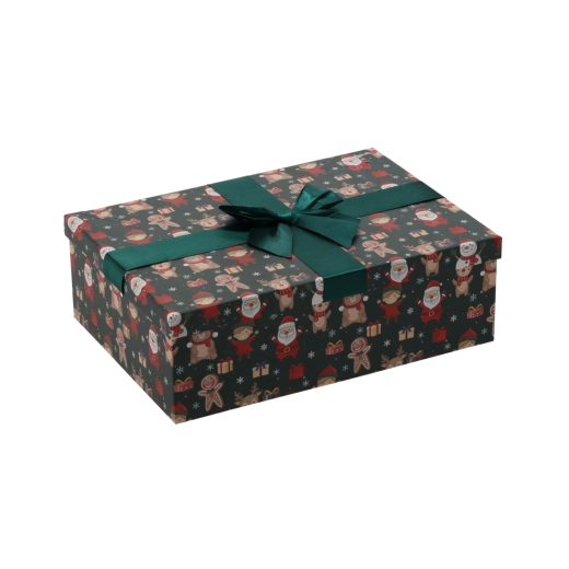 Dāvanu Ziemassvētku kastīte ar zaļu bantīti 26,5 × 18 × 7 cm – 1 gab.