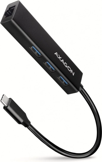 AXAGON HMC-GL3A daudzportu USB-C centrmezgls 4-in-1 ar GLAN 5 Gb/s, 20 cm kabelis