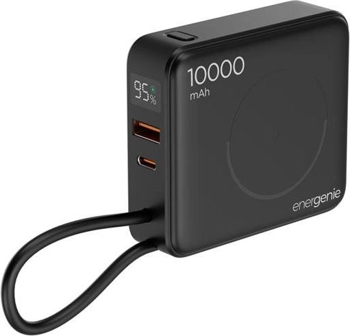 Energenie ārējais akumulators 10 000 mAh ar bezvadu uzlādi 15 W un PD 20 W, melns