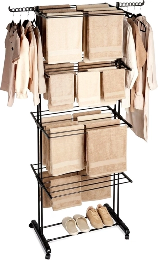 Metāla vertikālais veļas žāvēšanas statīvs uz riteņiem XXL 74,5 × 64 × 225 cm