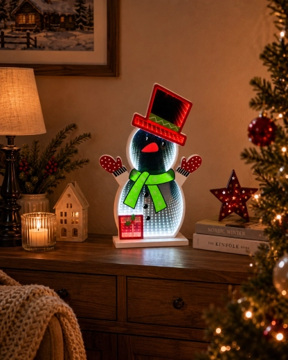 Ziemassvētku 3D LED dekorācija sniegavīrs ar spoguļefektu Infinity - 1 gabals