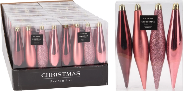 Christmas icicle ornaments 15 cm, pink, set of 4