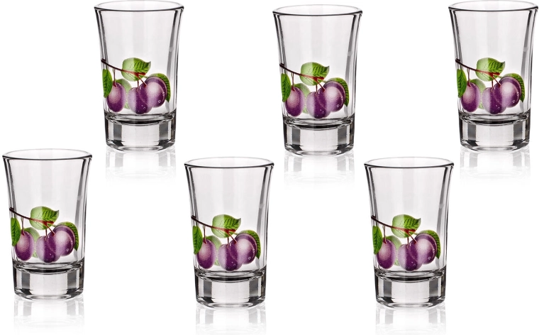 Šota glāzīte ar plūmju motīvu 40 ml, komplekts 6 gab.