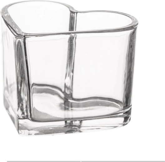 Clear glass heart-shaped candle holder 8 × 8 × 6.5 cm