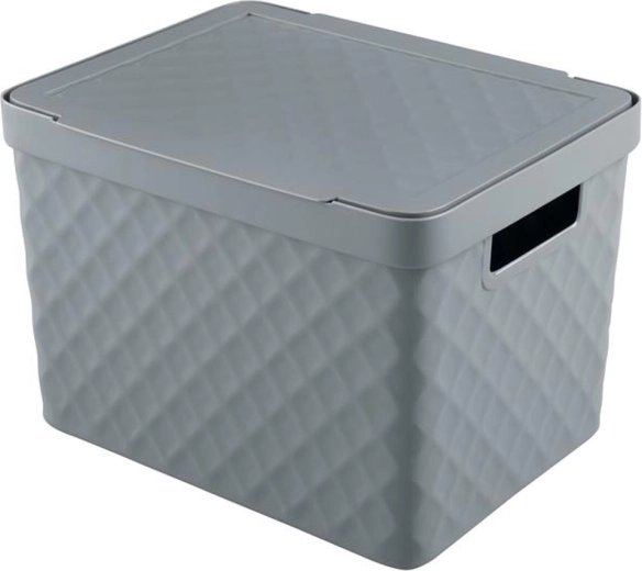 Plastic storage basket with lid HEIDRUN Diamond 36 × 27 × 23 cm