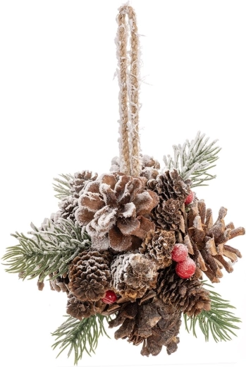 Hanging plastic bauble in a pinecone shape, red, 12 cm