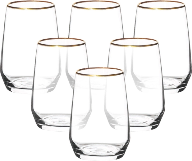 RUBIN GOLD glāžu komplekts ar zeltītu maliņu 450 ml, 6 gab.