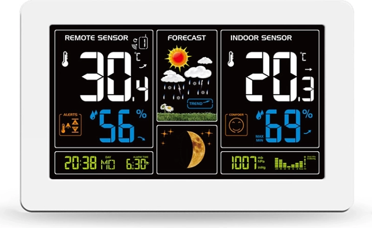 Solight weather station with extra-large color LCD and USB charging, white