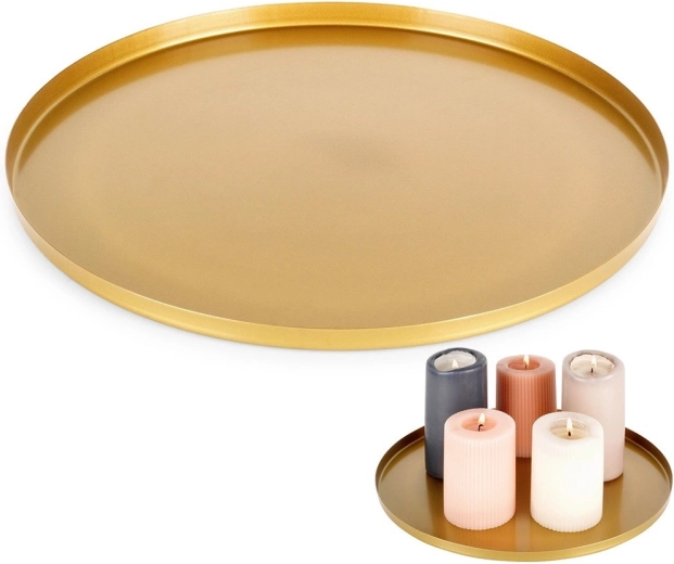 Metal gold tray for candles and decor 30 cm