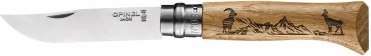 Opinel N°08 Inox Animalia kabatas nazis 8,5 cm, ozolkoks, kamzīša motīvs