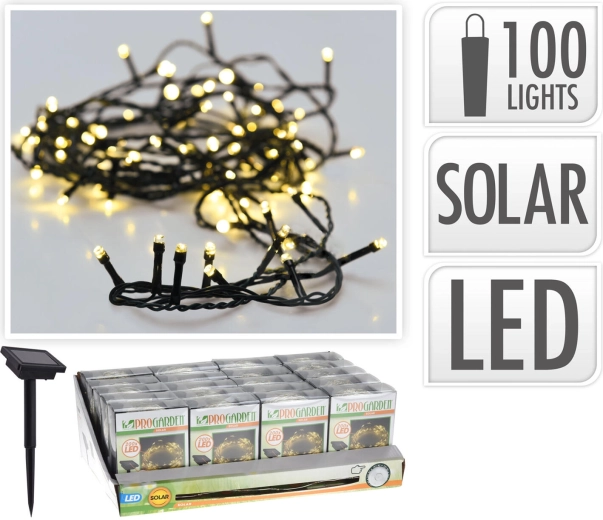 Saules Ziemassvētku LED virtene 2 m, 100 LED, silti balta, zaļš vads
