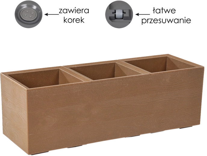 Puķu pods Lamela Karo Eco Wood ar koka imitāciju uz ritenīšiem 39 l