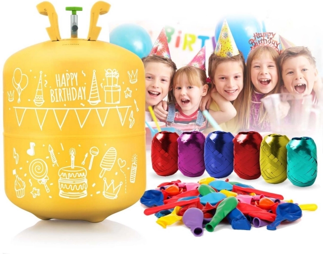 All-in-one: cylinder, 50 balloons and 60 m of ribbon