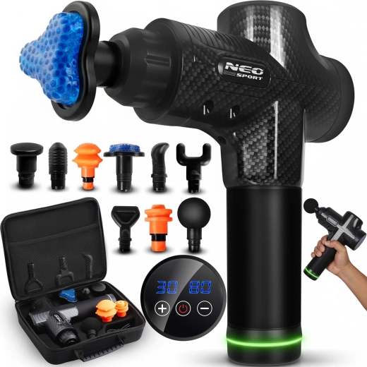 Masāžas pistole ar 9 uzgaļiem NEO-SPORT NS-503 melna