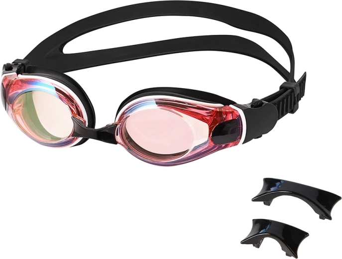NILS Aqua swimming goggles with anti-fog and UV protection, black with rainbow mirror